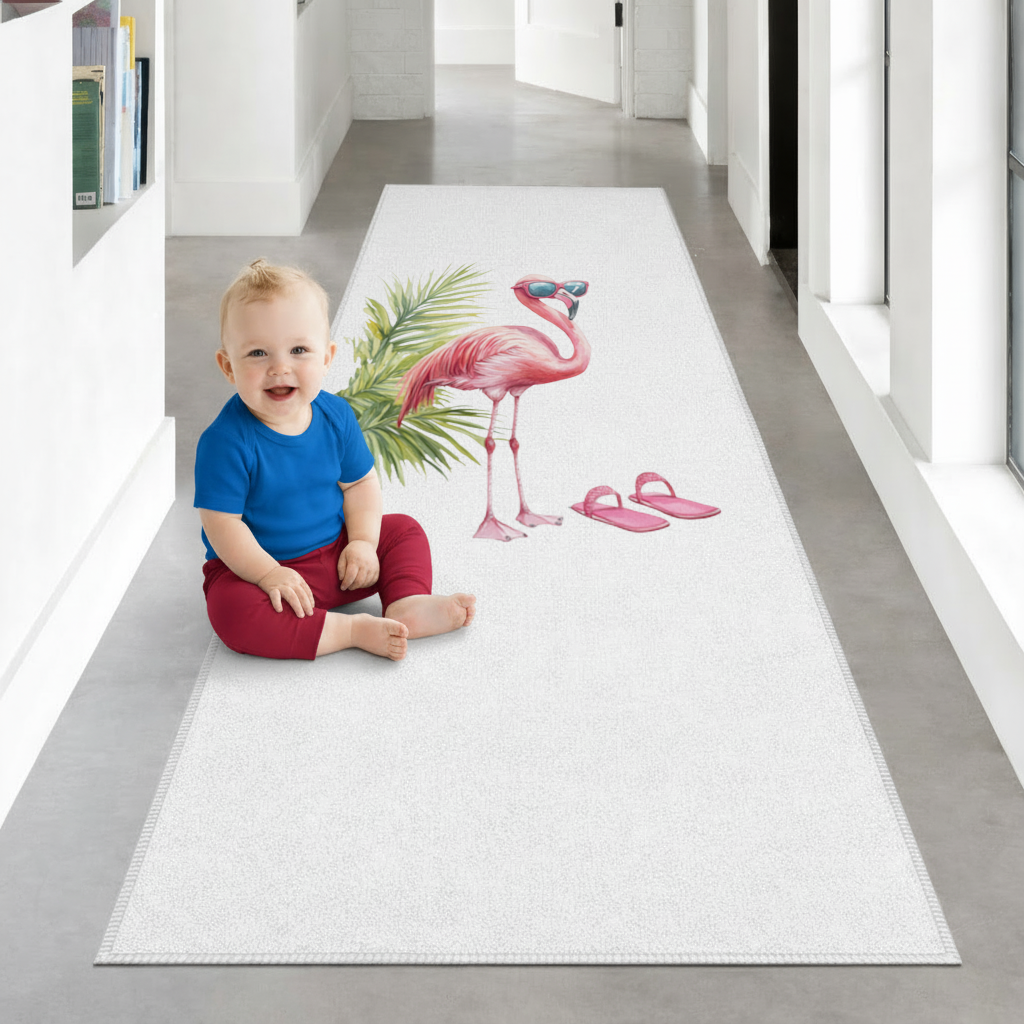 Güneş Gözlüklü Pembe Flamingo Antre ve Koridor Halısı