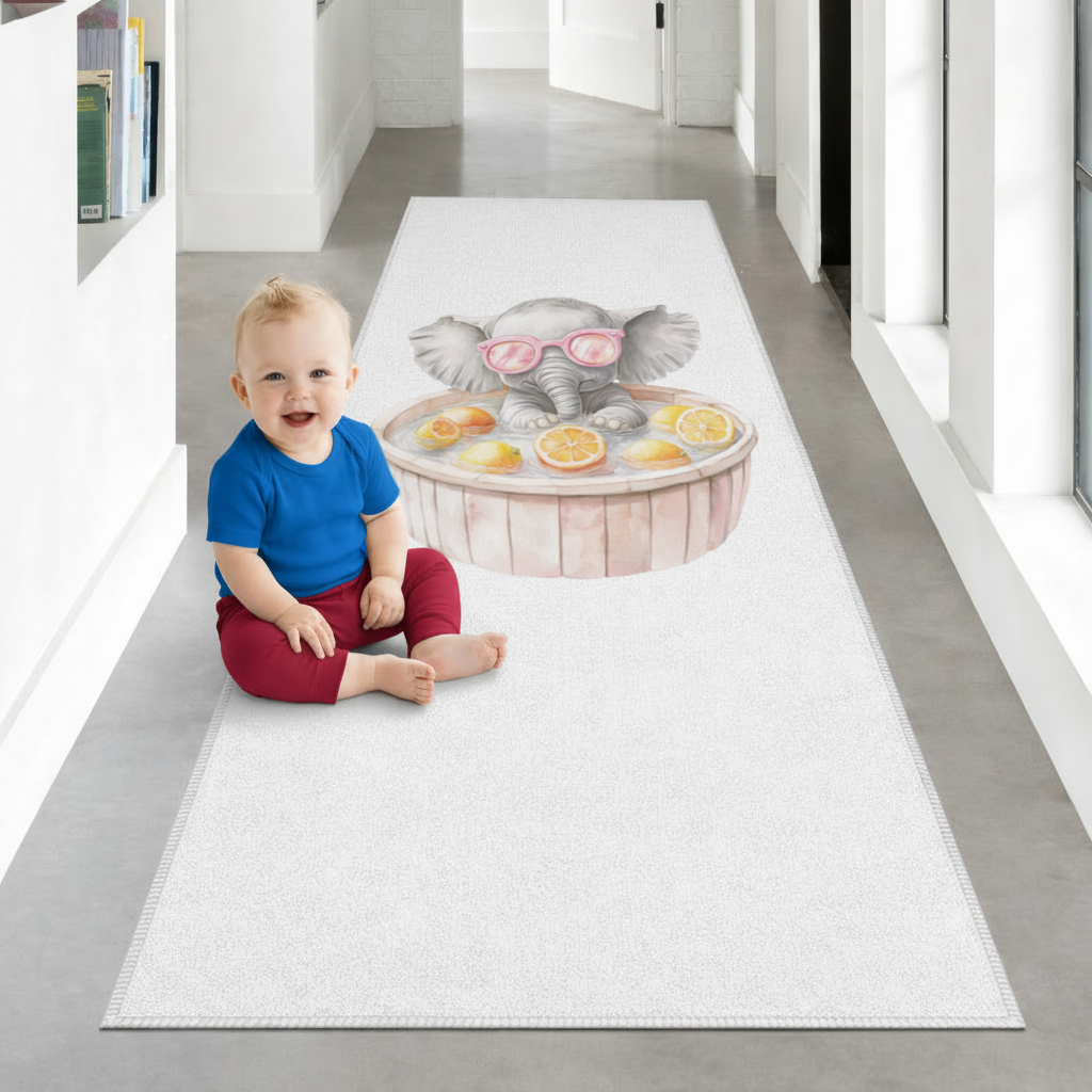 Baby Elephant in Pink Sunglasses Citrus Bath Hallway & Entryway Rug