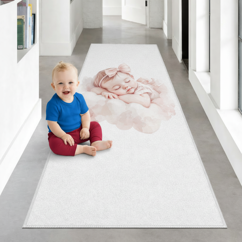 Sleeping Baby Girl with Pink Bow Hallway & Entryway Rug