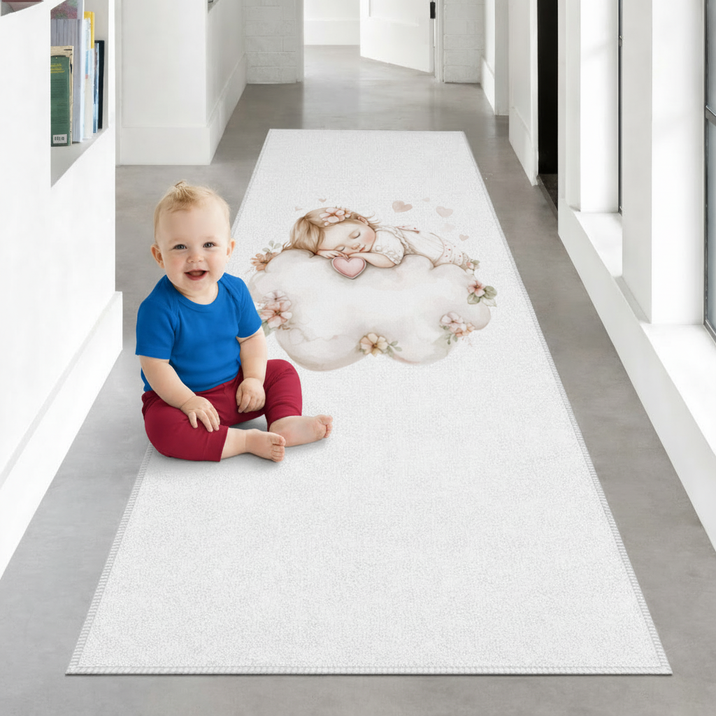 Sleeping Baby Girl on Floral Cloud Hallway & Entryway Rug