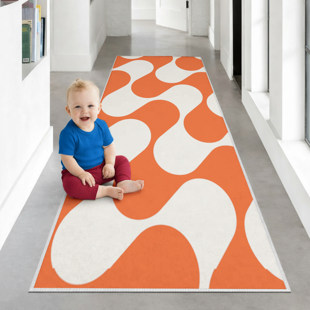 Retro 70s Orange Cream Groovy Curves Hallway & Entryway Rug