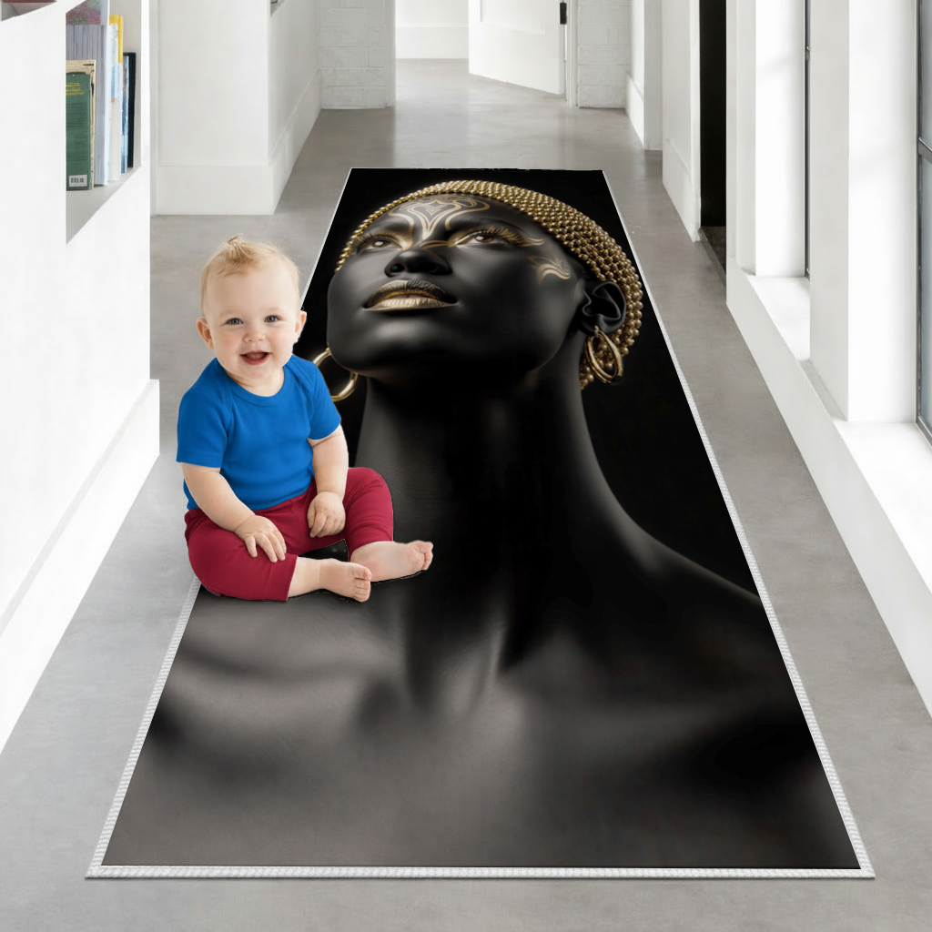 Gold Afrofuturistic Black Woman Hallway & Entryway Rug