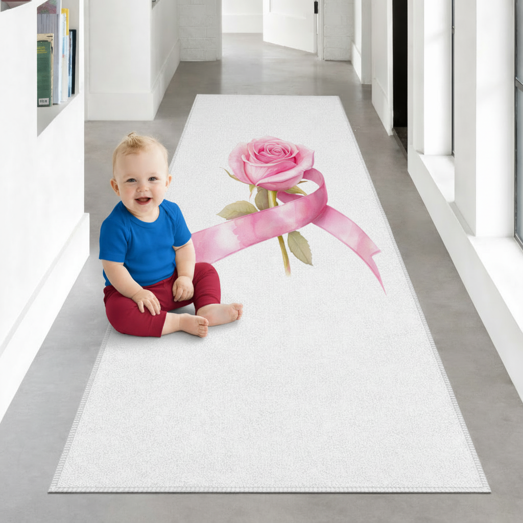 Breast Cancer Awareness Pink Rose Hallway & Entryway Rug