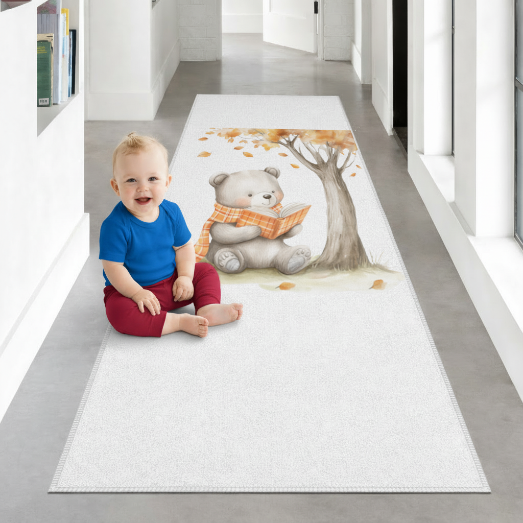 Reading Bear with Orange Scarf Hallway & Entryway Rug