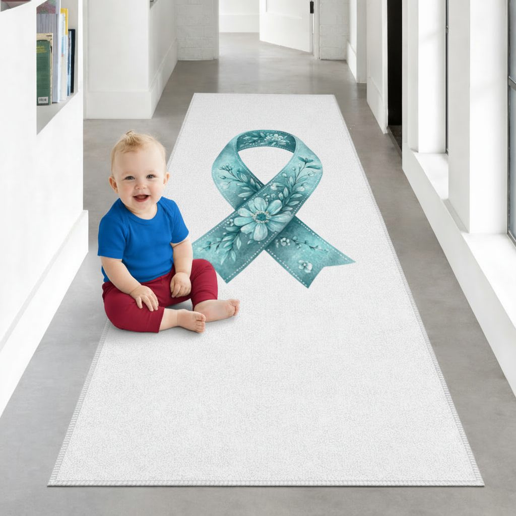 Floral Teal Awareness Ribbon Hallway & Entryway Rug