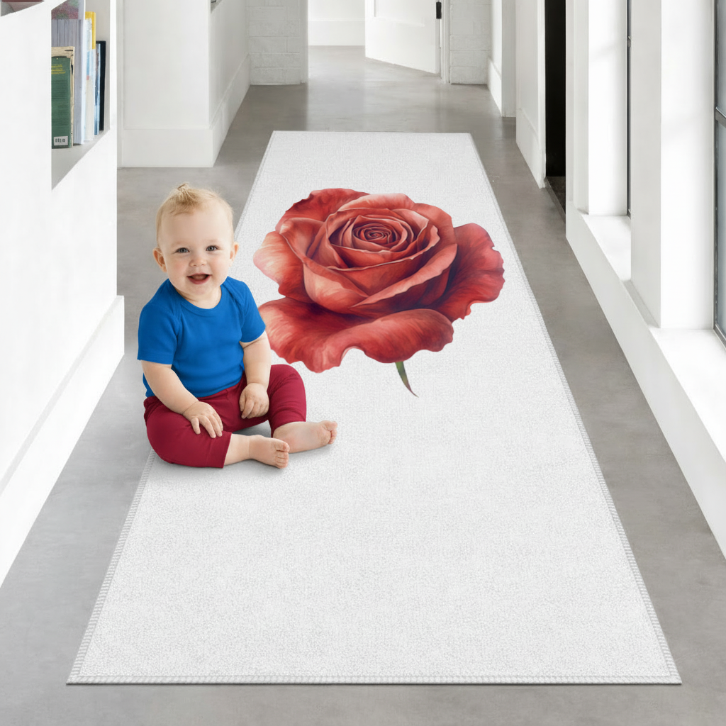 Crimson Red Rose Hallway & Entryway Rug