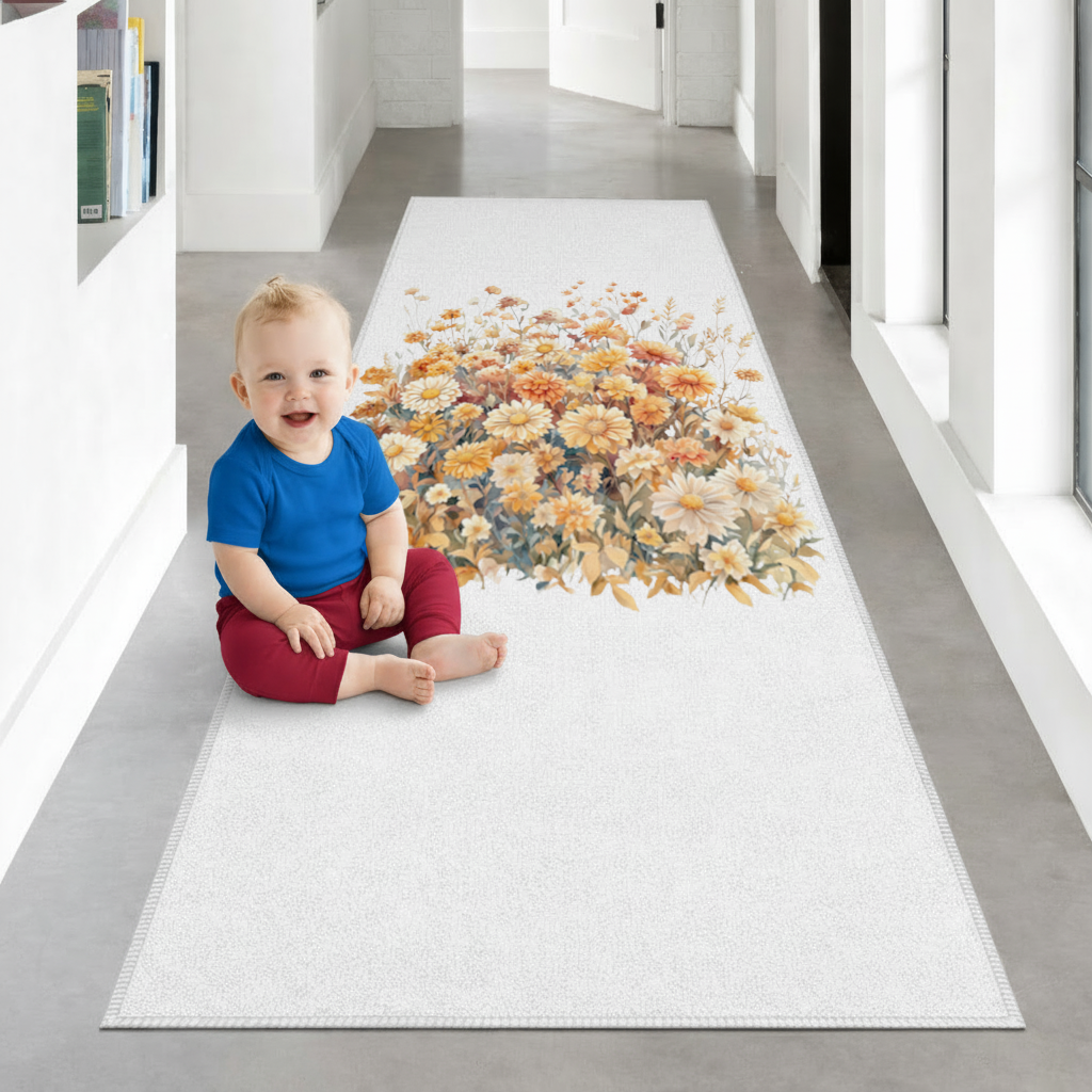 Watercolor Orange Wildflowers Hallway & Entryway Rug