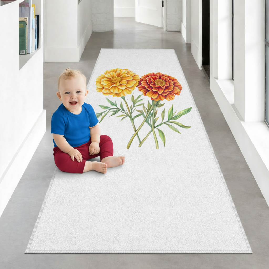 Botanical Yellow Orange Marigold Hallway & Entryway Rug