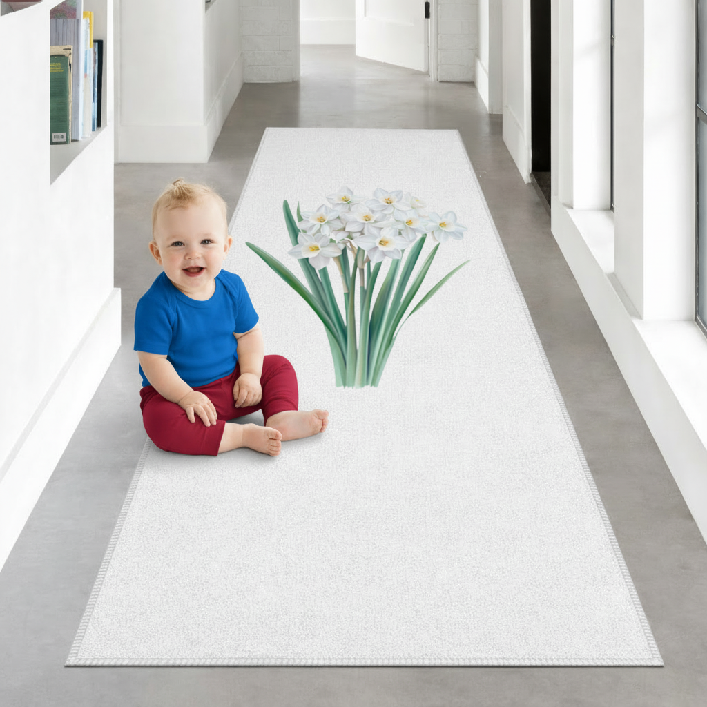 White Daffodil Bouquet Botanical Hallway & Entryway Rug
