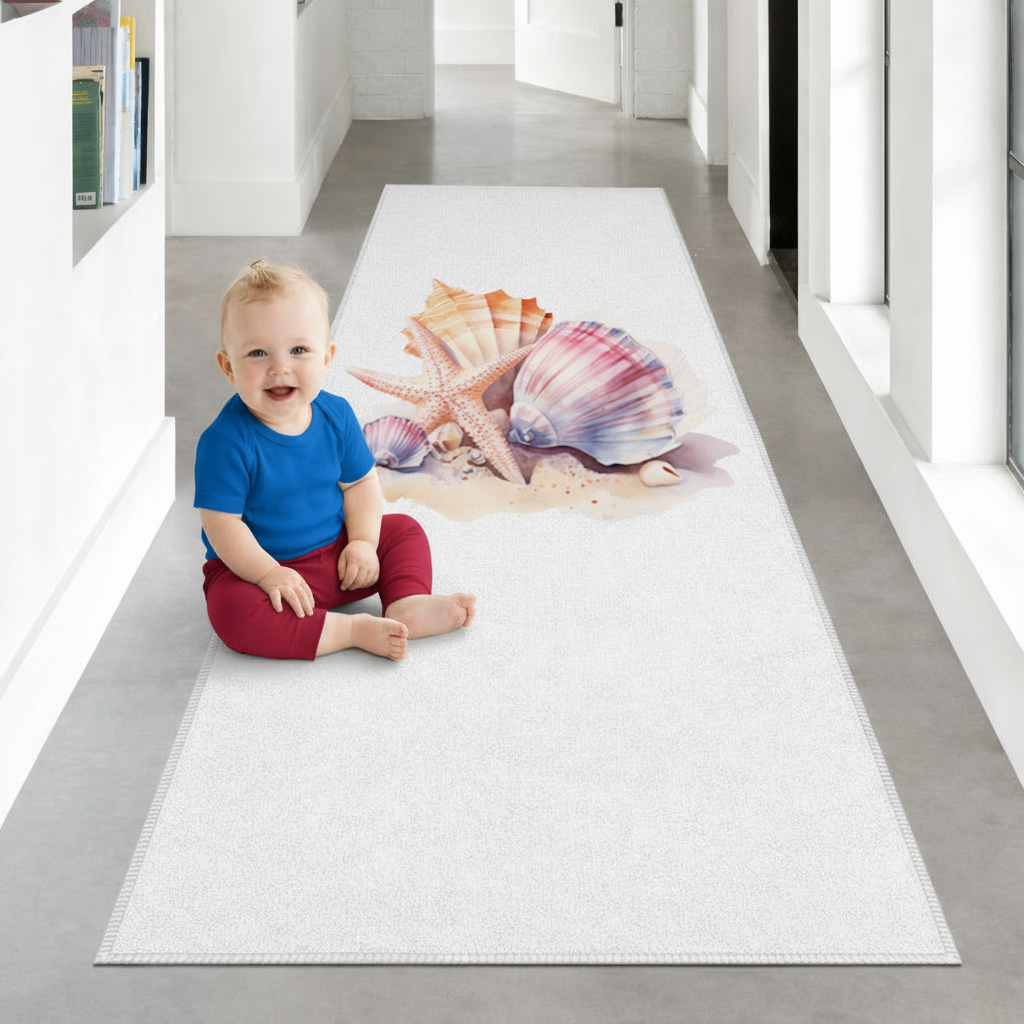 Watercolor Coastal Seashells Hallway & Entryway Rug