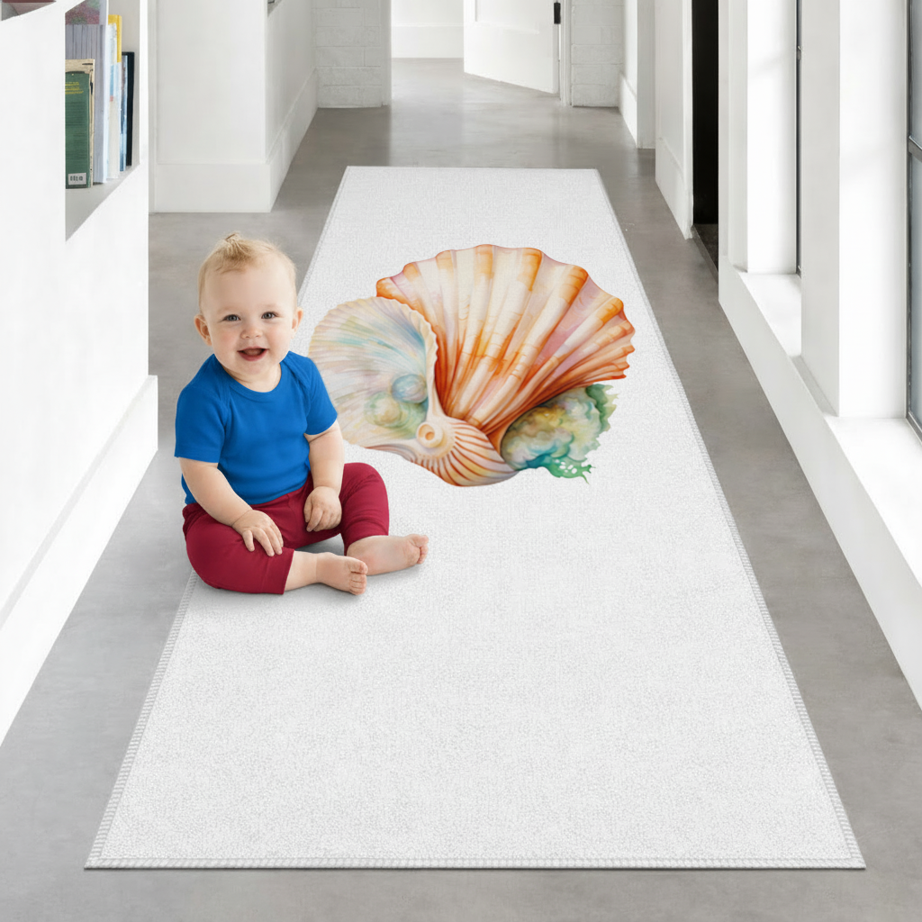 Iridescent Pearls in Orange Scallop Seashell Hallway & Entryway Rug