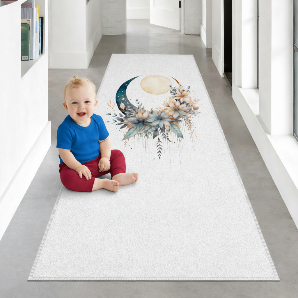 Celestial Boho Moon Floral Hallway & Entryway Rug