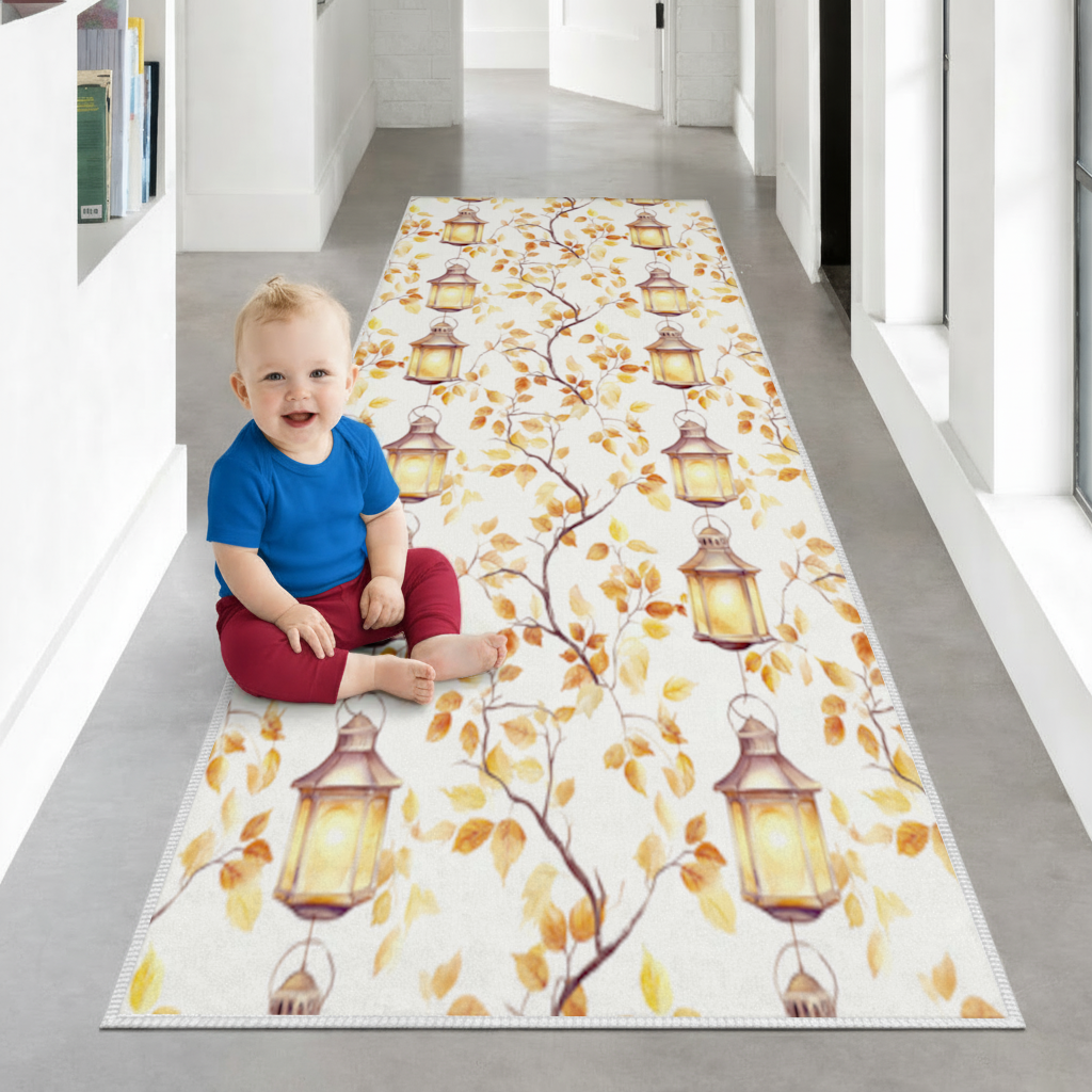 Vintage Watercolor Fall Branches Hallway & Entryway Rug