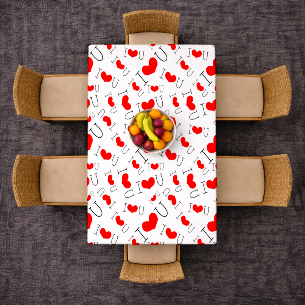 14 Şubat I Love You Yazılı Kalp Desenli Romantik Tasarım Masa Örtüsü