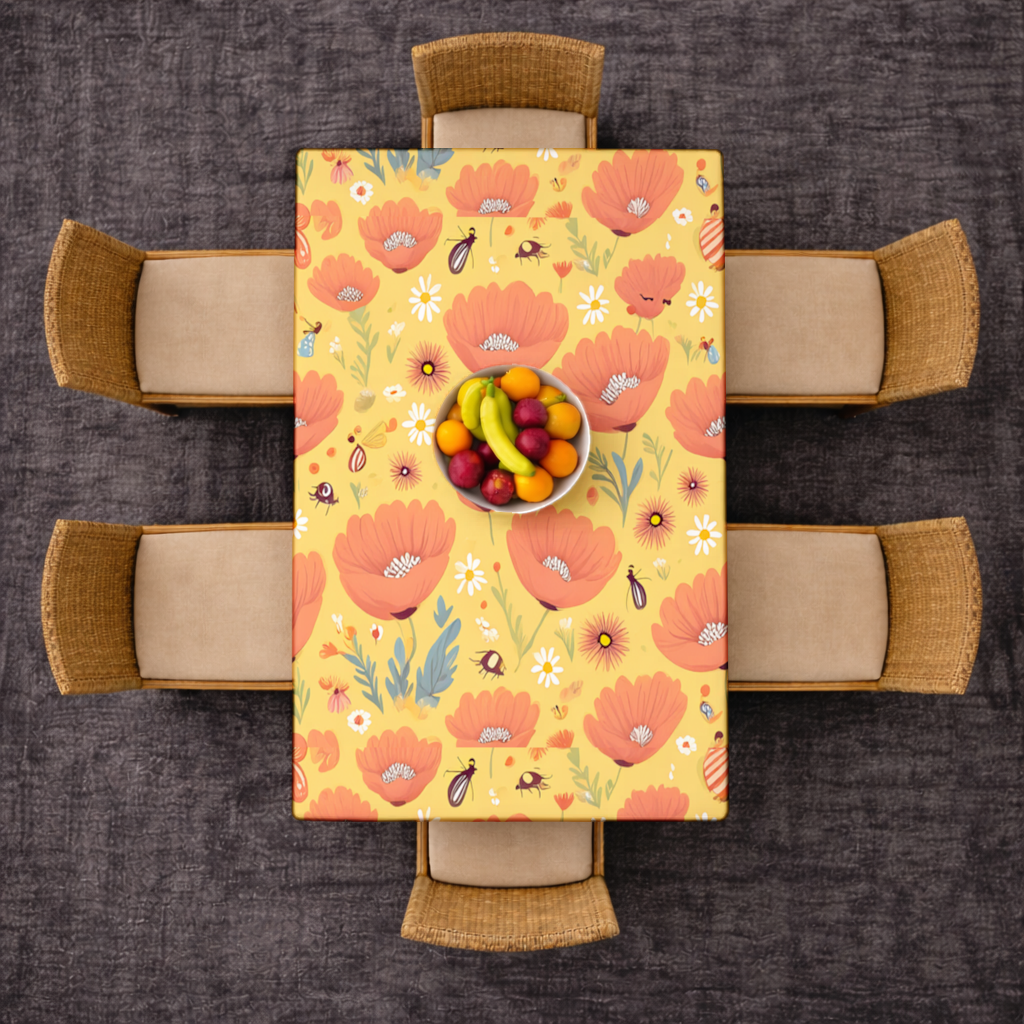 Floral Insect Pattern Colorful Design Rectangular Tablecloth