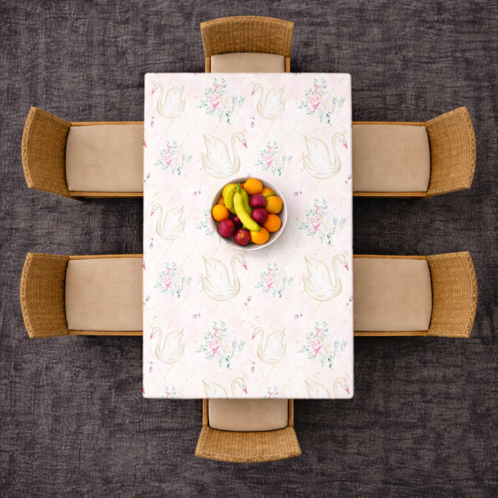 Pastel Watercolor Swan Floral Pattern Rectangular Tablecloth