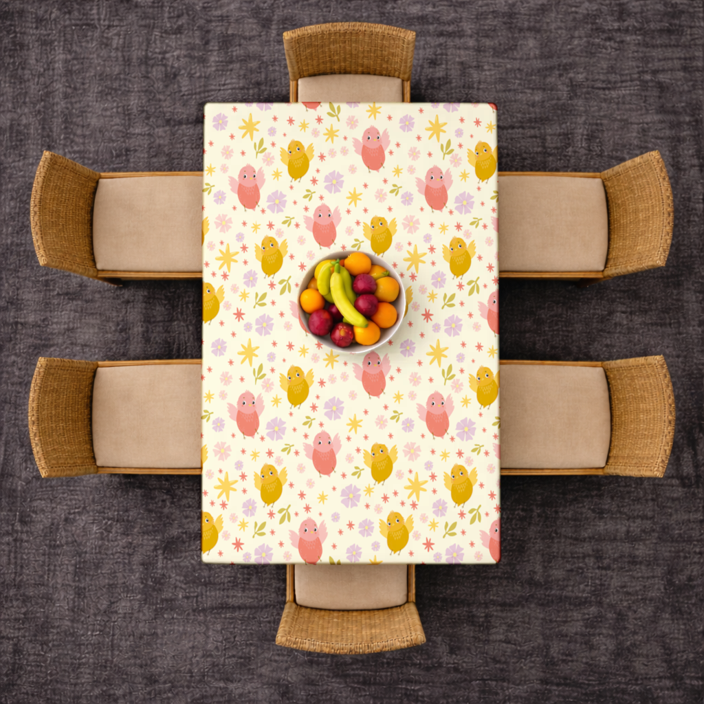 Cute Birds and Floral Pastel Spring Pattern Illustration Rectangular Tablecloth