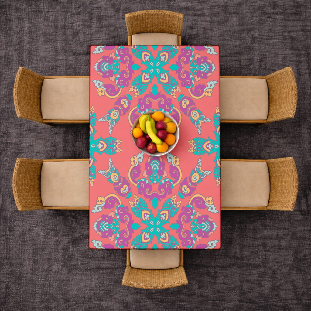 Vibrant Red Oriental Mandala Pattern Rectangular Tablecloth
