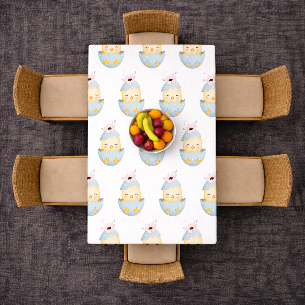 Cute Chick in Egg with Floral Hat Rectangular Tablecloth