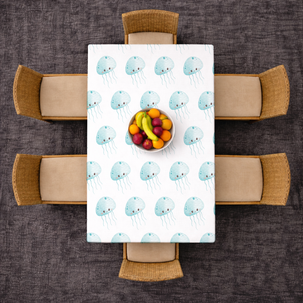 Cute Blue Jellyfish Character Rectangular Tablecloth