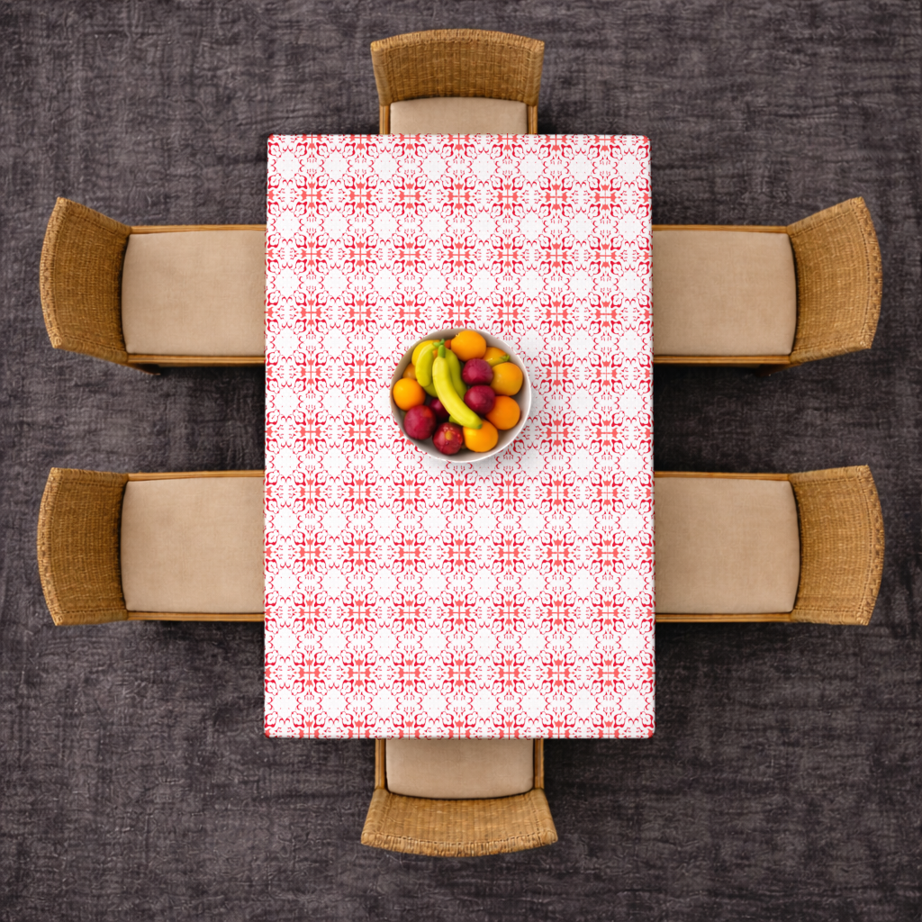 Red and White Traditional Tile Style Pattern Rectangular Tablecloth
