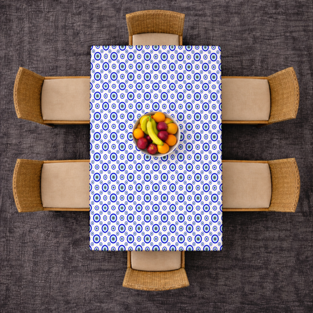 Blue Evil Eye Pattern with Stars Rectangular Tablecloth