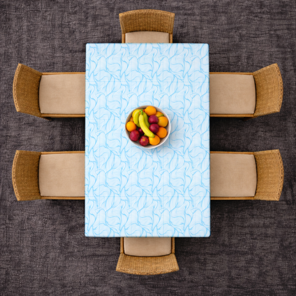 Blue Wavy Linear Abstract Pattern Rectangular Tablecloth