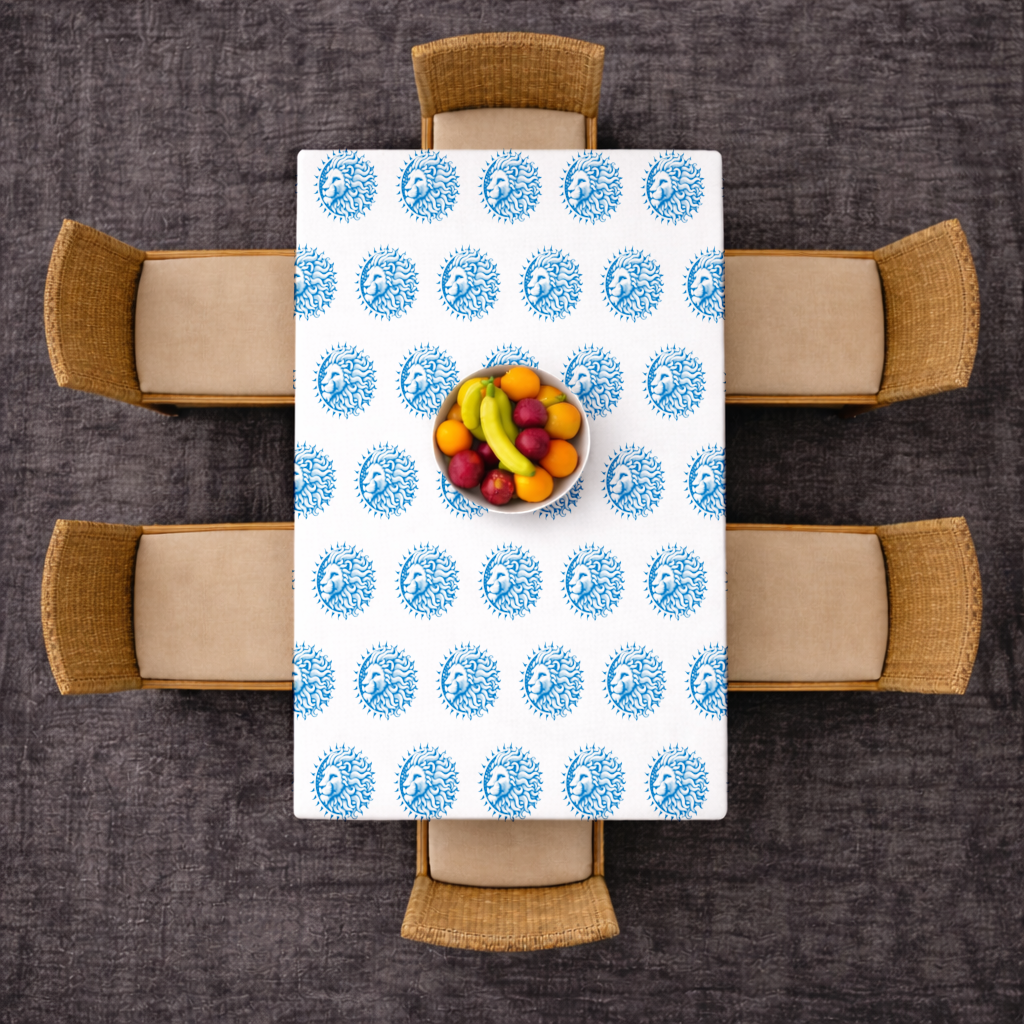 Leo Zodiac Sun and Moon Blue Motif Rectangular Tablecloth