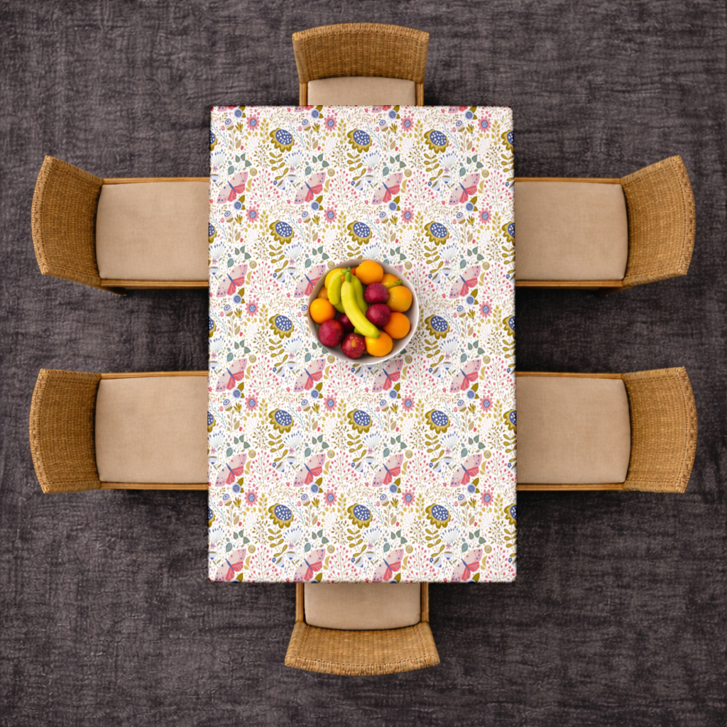 Folk Art Floral and Butterfly Pattern Rectangular Tablecloth