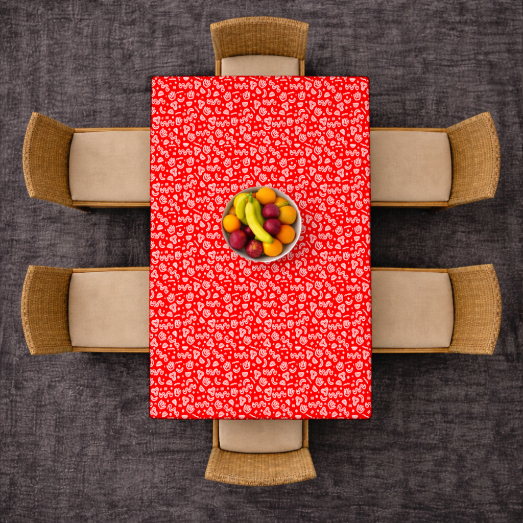 Red Abstract Doodle Rectangular Tablecloth