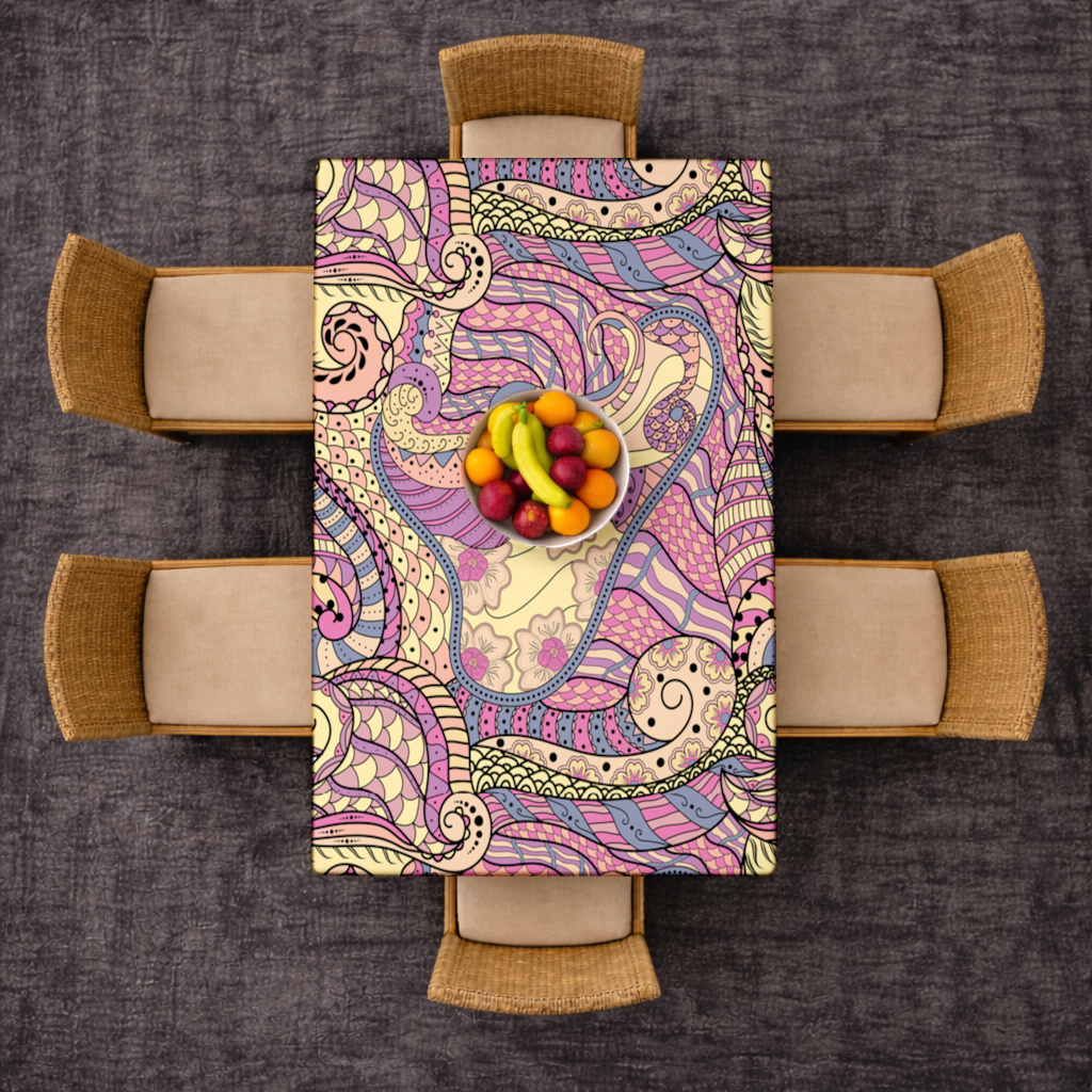 Psychedelic Zentangle Floral Rectangular Tablecloth