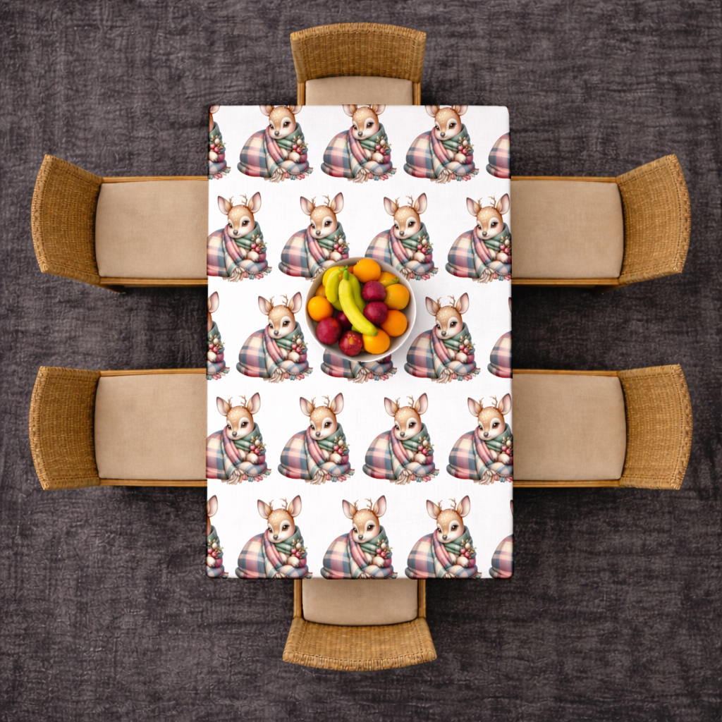 Kawaii Baby Deer with Plaid Scarf Rectangular Tablecloth