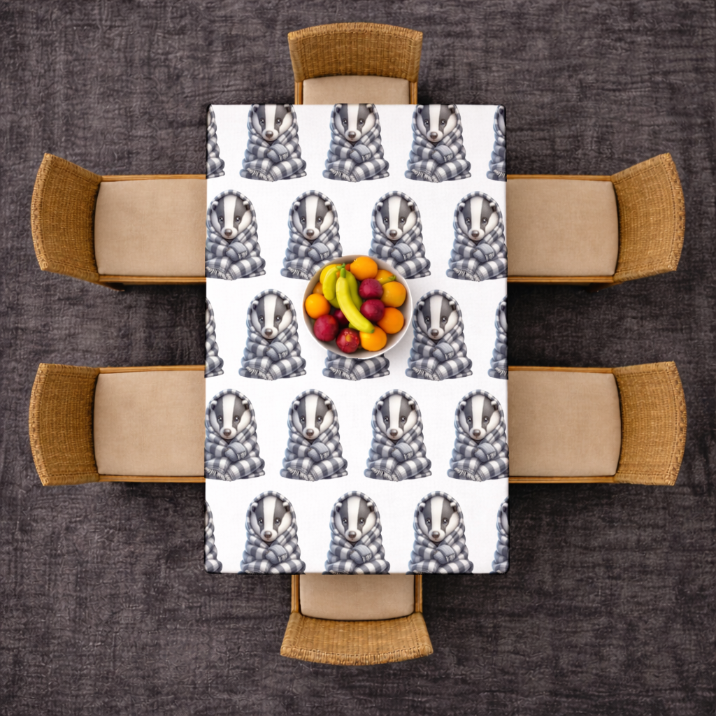 Cozy Baby Badger Wrapped in Blanket Rectangular Tablecloth