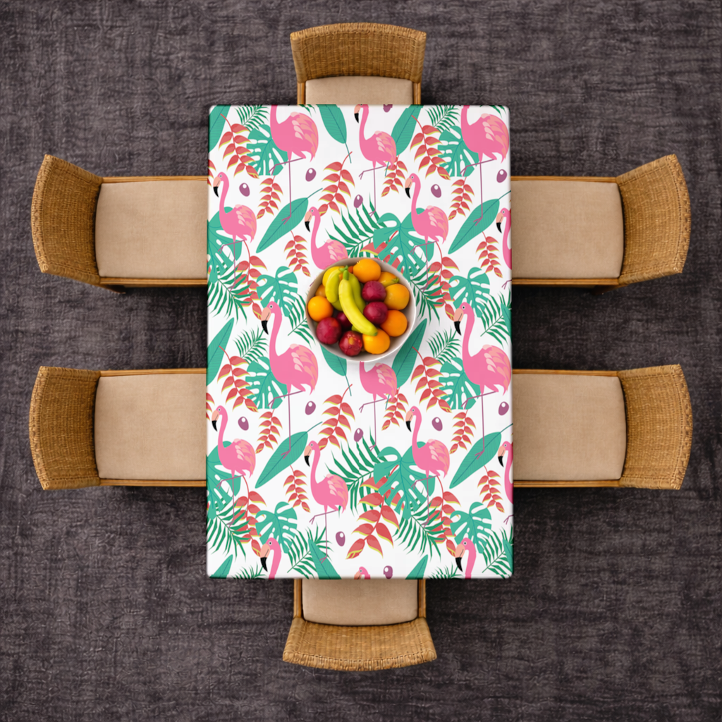 Pink Flamingo Tropical Leaves Rectangular Tablecloth