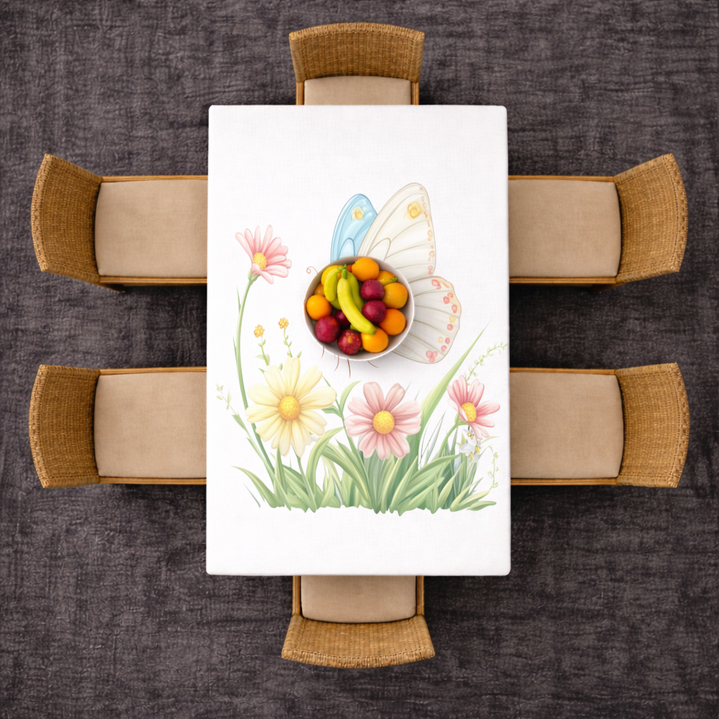 Whimsical Pastel Butterfly and Wildflowers Rectangular Tablecloth