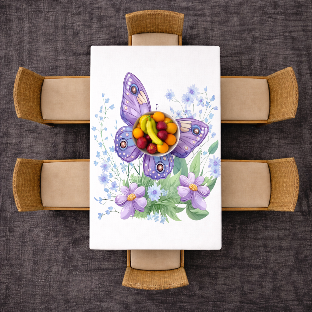 Cottagecore Purple Butterfly Floral Rectangular Tablecloth