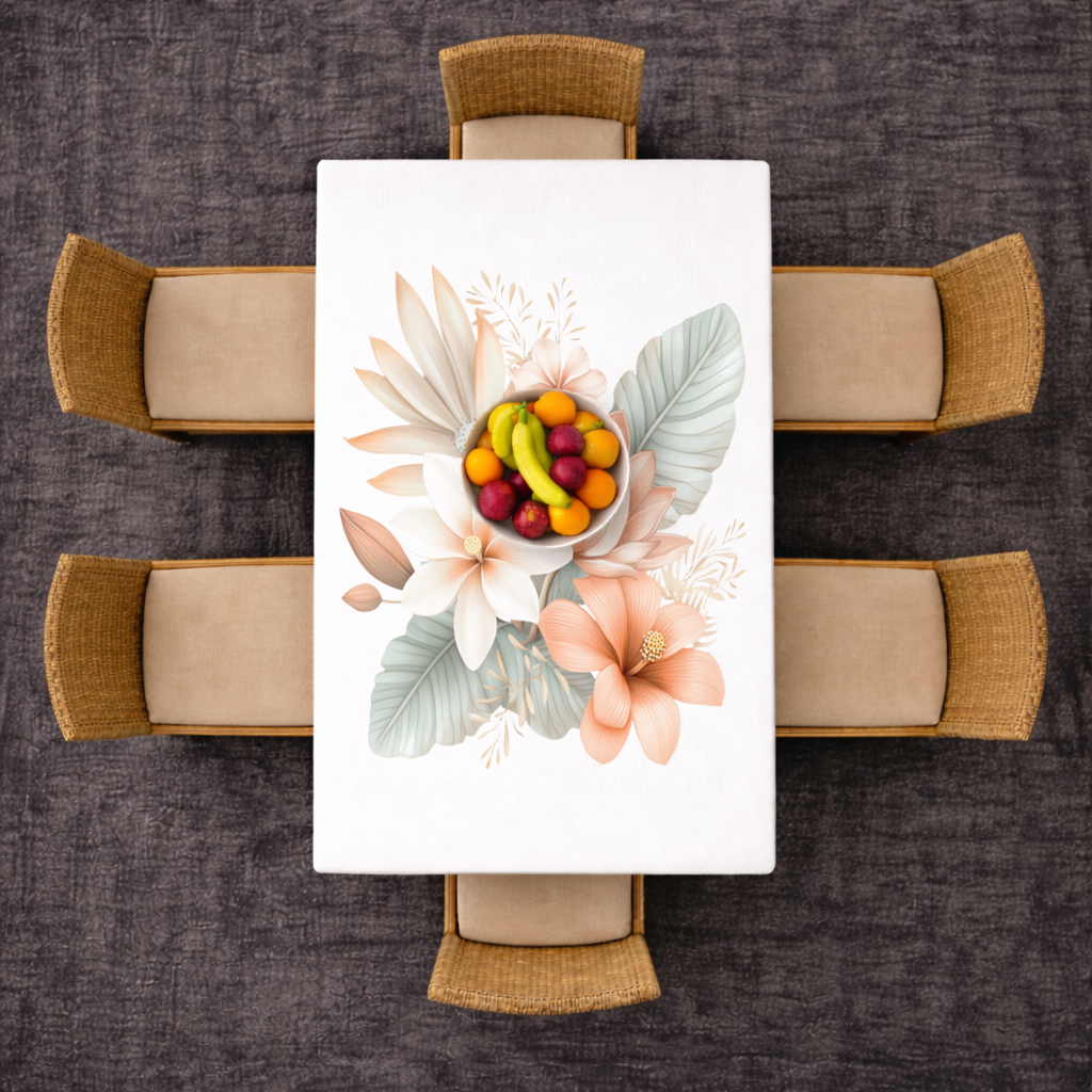 Soft Peach Tropical Floral Bouquet Rectangular Tablecloth