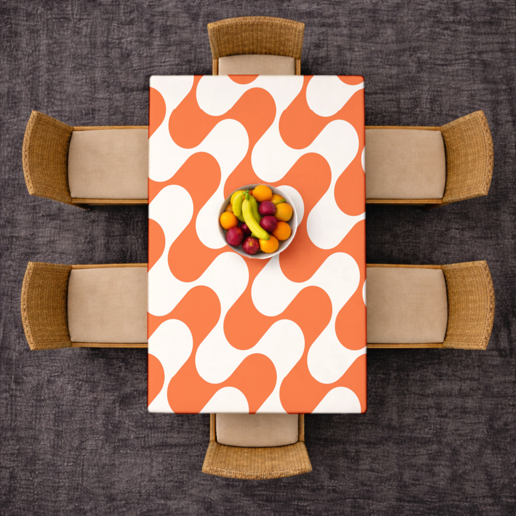 Retro 70s Orange Cream Groovy Curves Rectangular Tablecloth