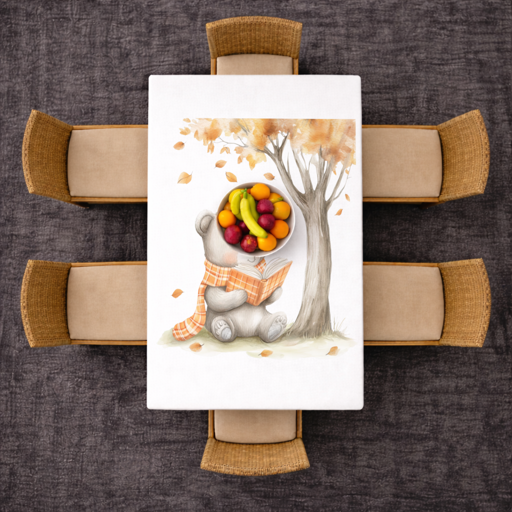 Reading Bear with Orange Scarf Rectangular Tablecloth