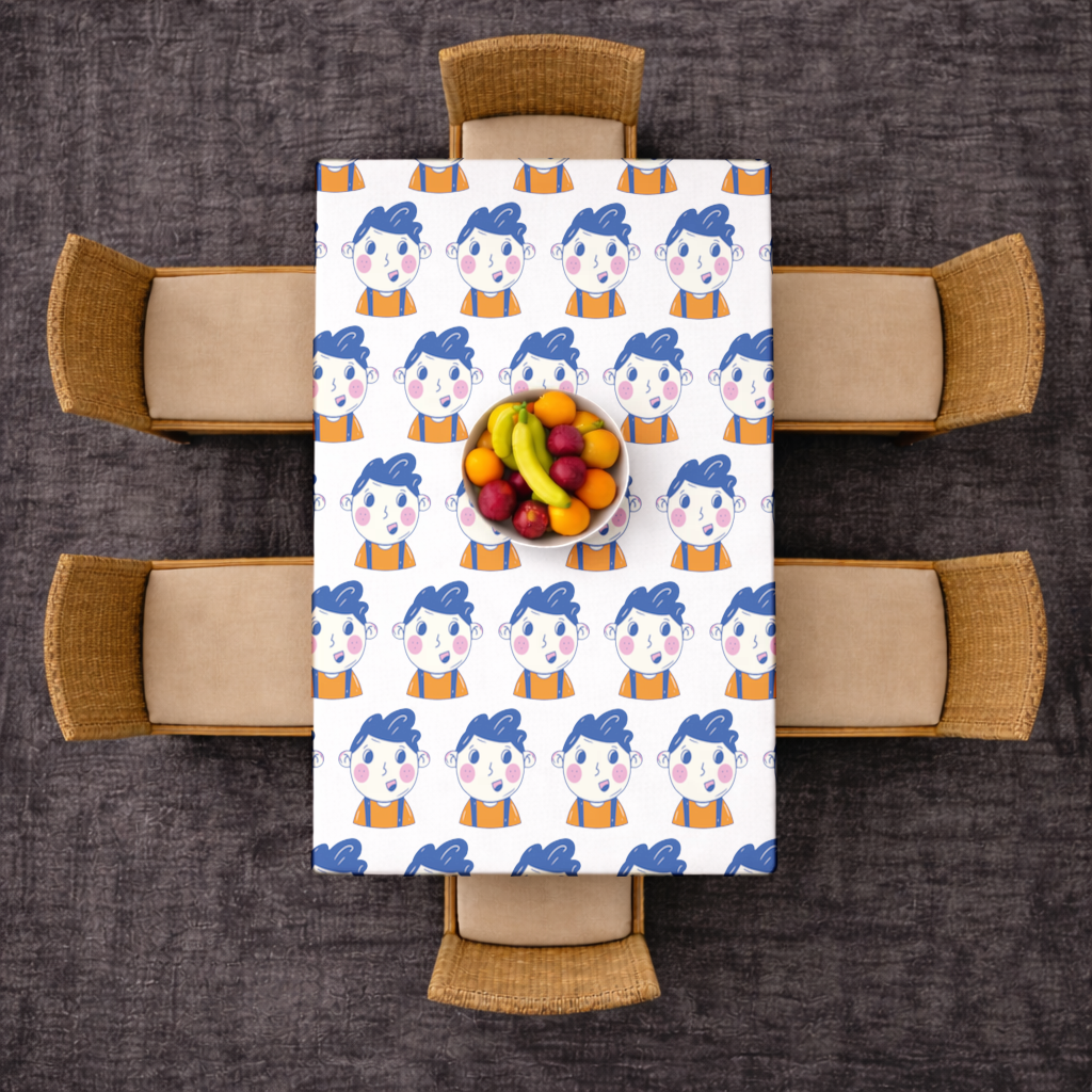 Cute Smiling Boy with Blue Hair Rectangular Tablecloth