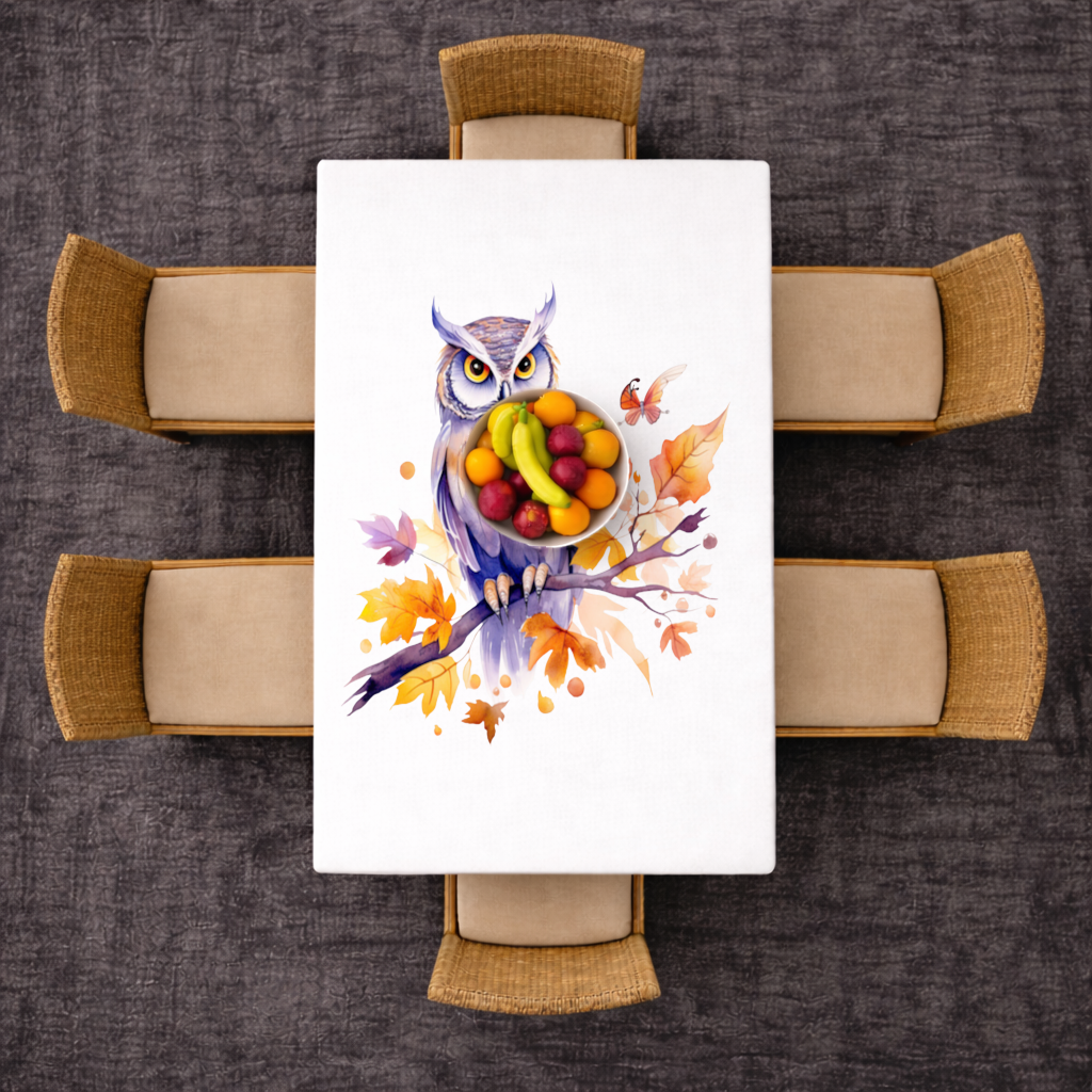 Whimsical Autumn Owl and Butterfly Rectangular Tablecloth