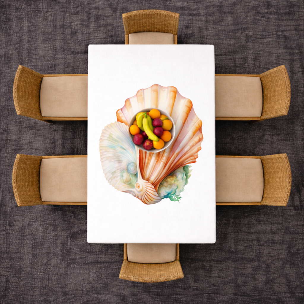 Iridescent Pearls in Orange Scallop Seashell Rectangular Tablecloth