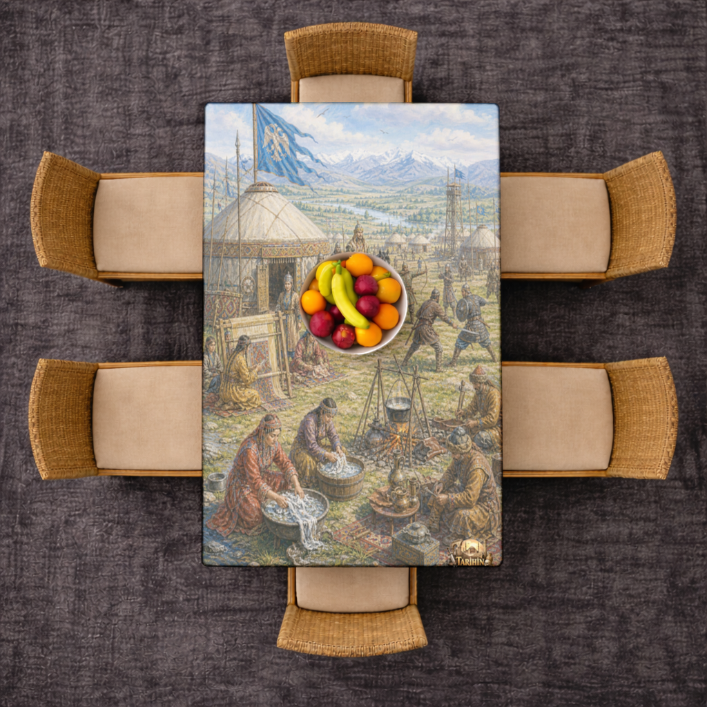 Ancient Steppe Heritage Historic Turkish Camp Scene Art Rectangular Tablecloth