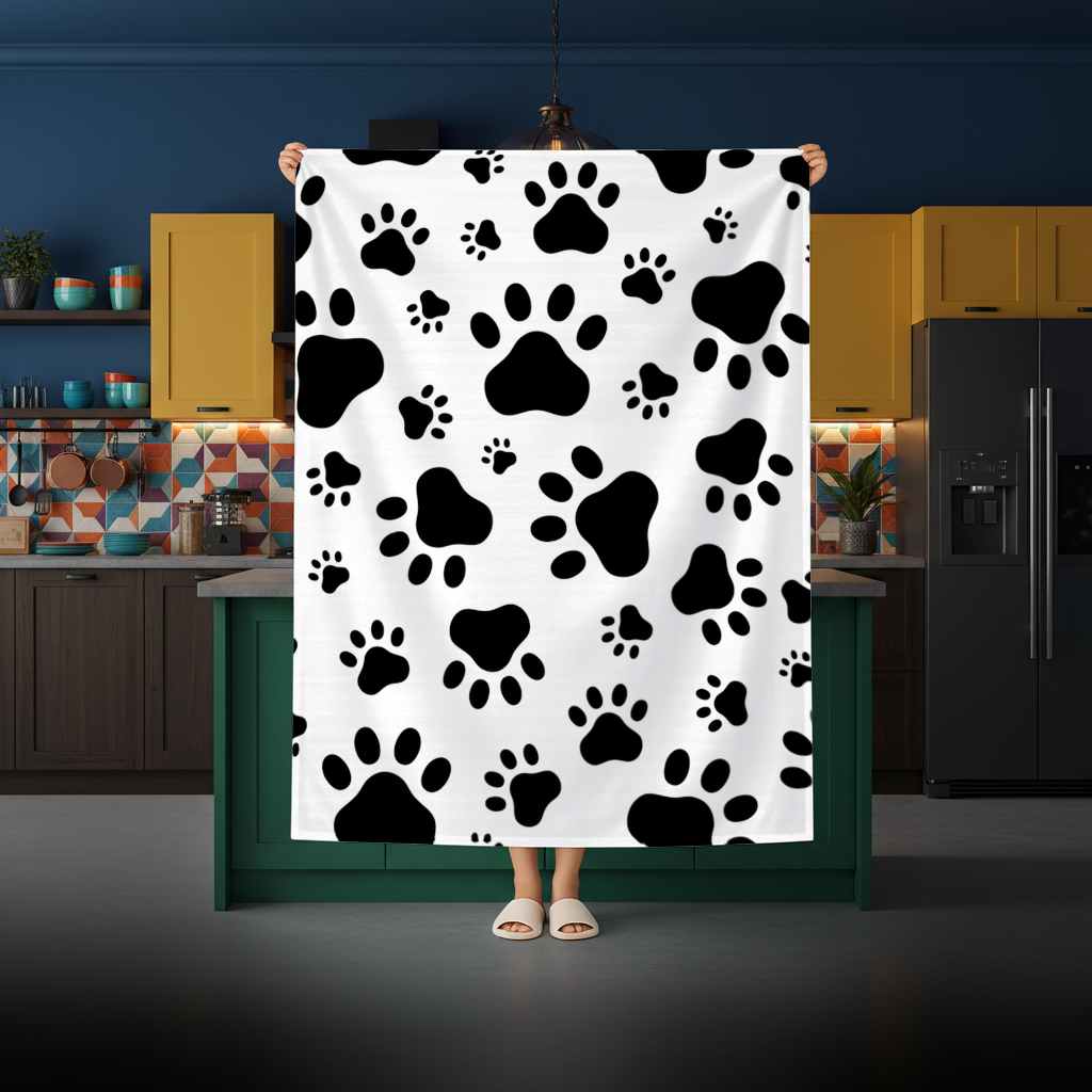Black and White Paw Pattern Design Rectangular Tablecloth