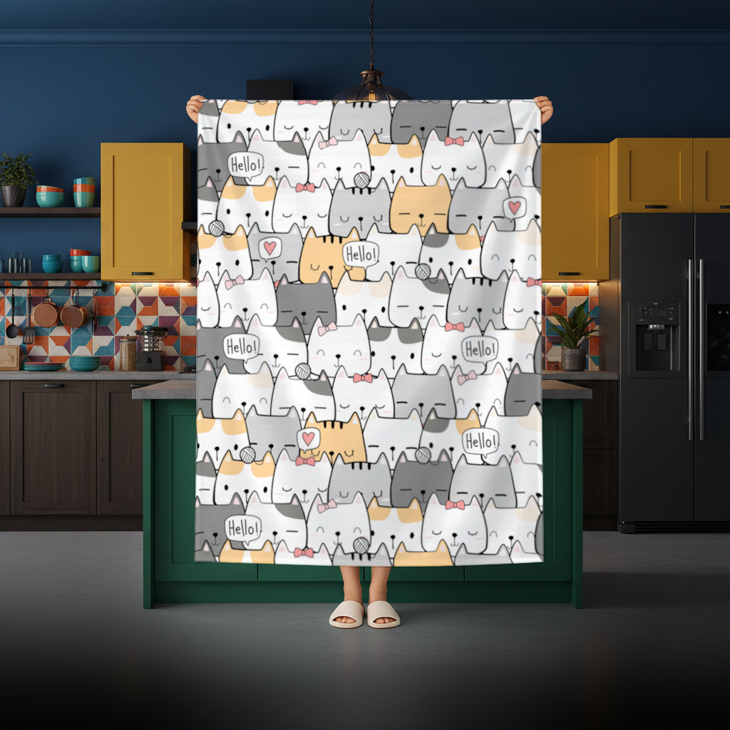 Cute Cartoon Cats Pattern with Speech Bubbles Rectangular Tablecloth