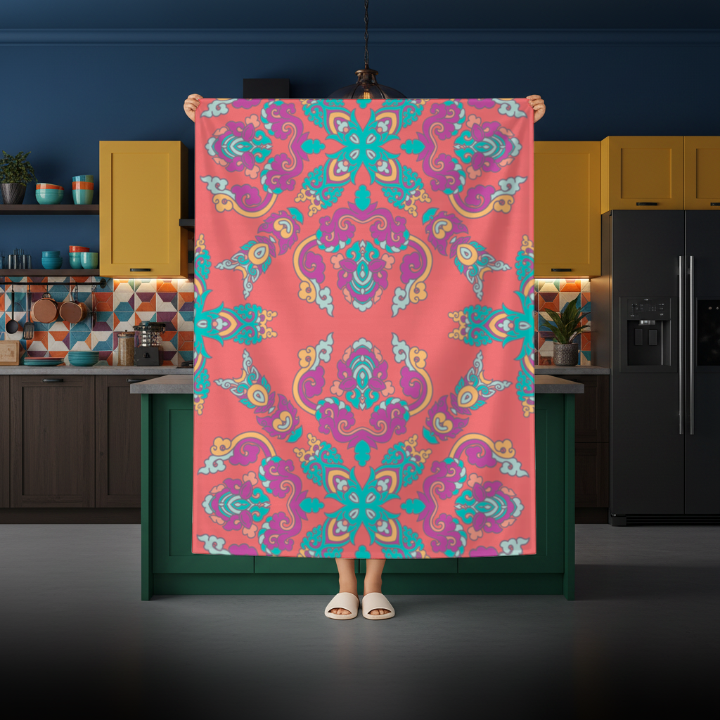 Vibrant Red Oriental Mandala Pattern Rectangular Tablecloth