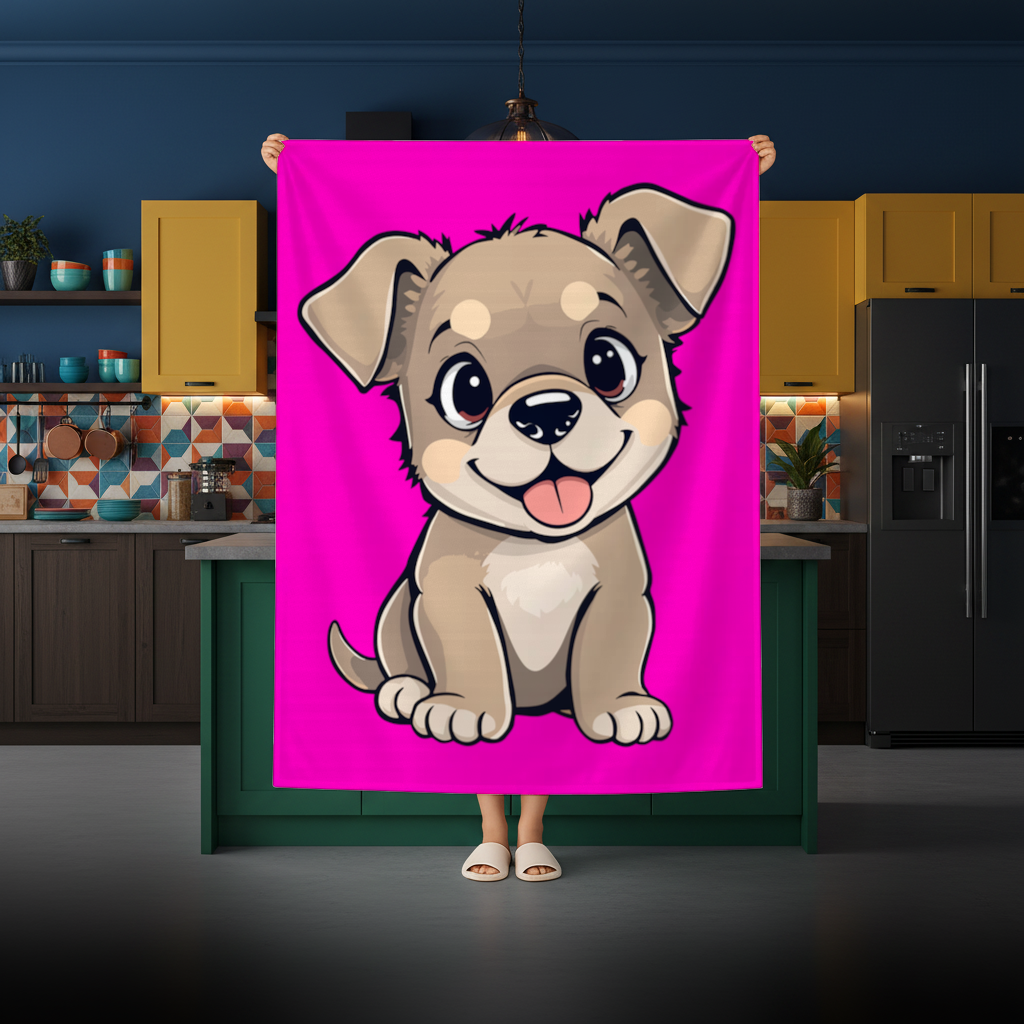 Cute Dog Illustration on Pink Background Rectangular Tablecloth