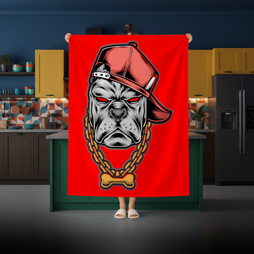 Hip Hop Tarzı Gangster Köpek İllüstrasyonu Masa Örtüsü