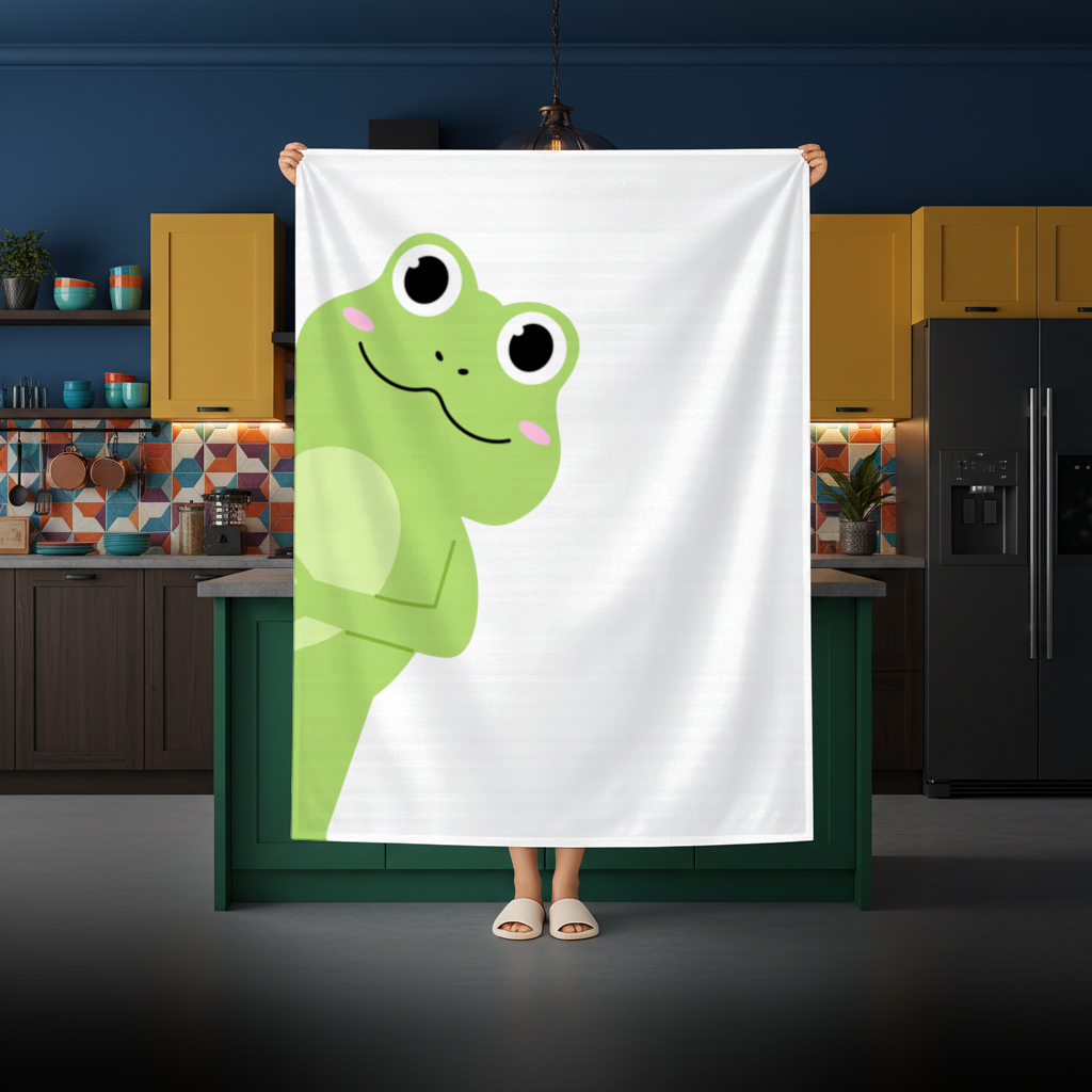 Cute Green Frog Peek-a-Boo Illustration Rectangular Tablecloth
