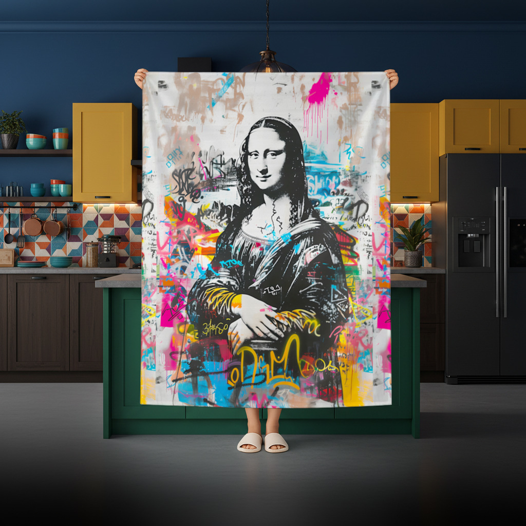 Graffiti Style Modern Mona Lisa Illustration Rectangular Tablecloth